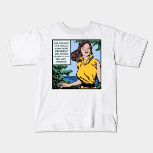 Comic Woman Jogs With Panache Kids T-Shirt